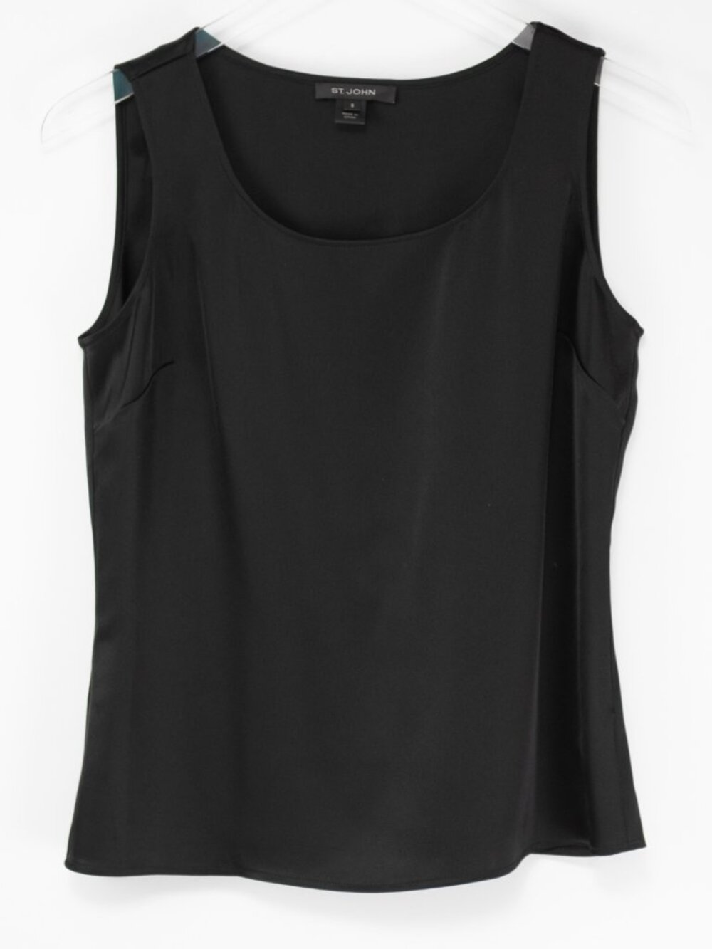 St. John Satin Shell Tank Top Classic Sleeveless Black Size Small